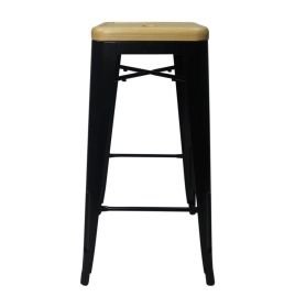 Bastille Bar Stool Black - Natural Wooden Seat