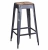Bastille Bar Stool Grey - Iron with Wooden Seat