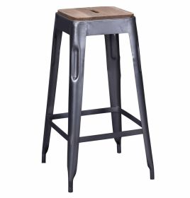 Bastille Bar Stool Grey - Iron with Wooden Seat