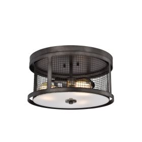 The Gray Barn Magnet Hill Faded Grey 3-light Patterned Metal Drum Shade Flush Mount