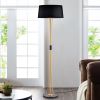 Vinnie Matte Black+Gold Laminated Fabric Drum Shade 3-Light Floor Lamp
