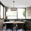 Shacer Matte Black/ Faux Wood 3-light Drum Cage Chandelier with Hoop Design