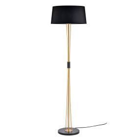 Vinnie Matte Black+Gold Laminated Fabric Drum Shade 3-Light Floor Lamp