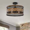 Holland Matte Black+Imitation Wood Grain 4-Light Semi-Flush Mount