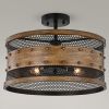 Holland Matte Black+Imitation Wood Grain 4-Light Semi-Flush Mount