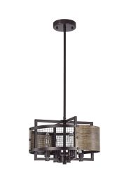 Hodge Oil Rubbed Bronze 4-Light Metal Geometric Pattern Drum Shade Chandelier