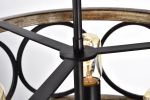 Shacer Matte Black/ Faux Wood 3-light Drum Cage Chandelier with Hoop Design