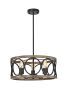 Shacer Matte Black/ Faux Wood 3-light Drum Cage Chandelier with Hoop Design