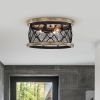 Julie Matte Black 3-Light Metal Drum Shade Flush Mount with Diamond Pattern and Geometric Design