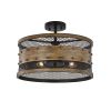 Holland Matte Black+Imitation Wood Grain 4-Light Semi-Flush Mount
