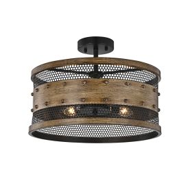 Holland Matte Black+Imitation Wood Grain 4-Light Semi-Flush Mount