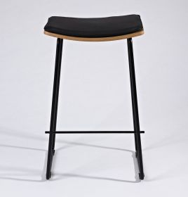 Zoe Counter Stool w/ Leather Cushion (Color: white-oak-veneer-y, Cushion: black-classic-leather-y, Legs: Black)